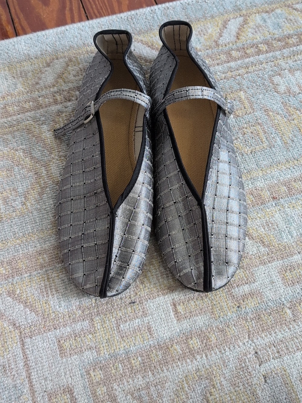 Wax Apple Mary Jane Flats in Silver Silk - Picture 2 of 8